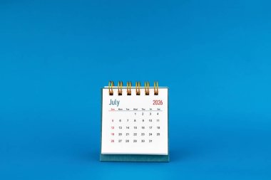 Mavi arkaplanda Temmuz 2026 mini masa takvimi.