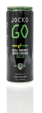 Winneconne, WI - 5 Aralık 2022: İzole bir arka planda bir kutu Jocko Go gerçek enerji içeceği.