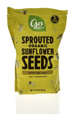 Winneconne, WI - 8 January 2023: A package of Go Raw sprouted organic sunflower seeds on an isolated background.