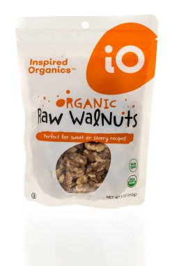 Winneconne, WI - 8 January 2023: A package of Inspired Organics raw walnuts on an isolated background.