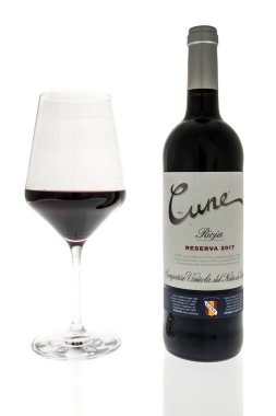 Winneconne, WI - 8 January 2023: A bottle of Cune rioja wine on an isolated background.