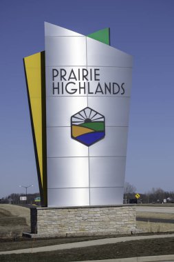 Pleasant Prairie, WI - 19 Mart 2023: Haribo fabrikasının Prairie Highlands şirket parkı tabelası