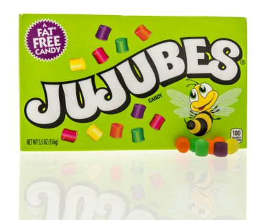 Winneconne, WI - 16 Nisan 2023: Bir paket izole edilmiş Jujubes şekeri.