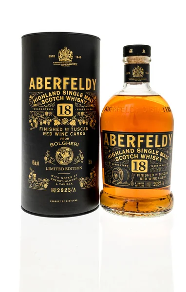 stock image Winneconne, WI - 26 March 2023: A bottle of Aberfeldy highland single malt scotch whisky on an isolated background.