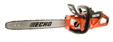 Winneconne, WI - 15 June 2025: A package of echo electric chainsaw on an isolated background.
