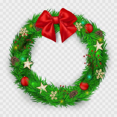 Christmas spruce wreath with holiday decoration elements - vector illustration clipart