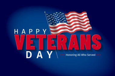 Mavi arka planda dalgalı Amerikan bayrağı - Gaziler Günü. Vektör illüstrasyonu.