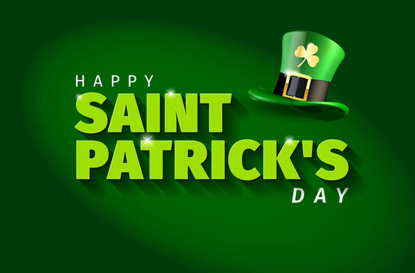 Зеленый фон с зеленой шляпой и надписью День святого Патрика - векторная иллюстрация