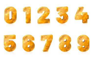 Beyaz arkaplan üzerindeki altın metal parlak sayıların toplanması - vektör illüstrasyonu
