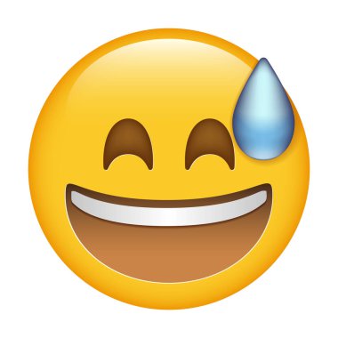 Teething laughing face with drop of sweat emoticon - 3D stylized vector icon isolated on white background