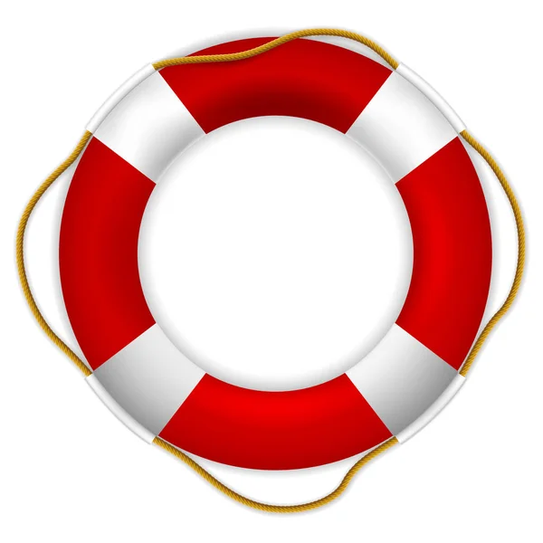 Realisztikus Piros Fehér Mentőöv Tengeri Mentőöv Vízbiztonság Kötéllel Fehér Háttéren — Stock Vector