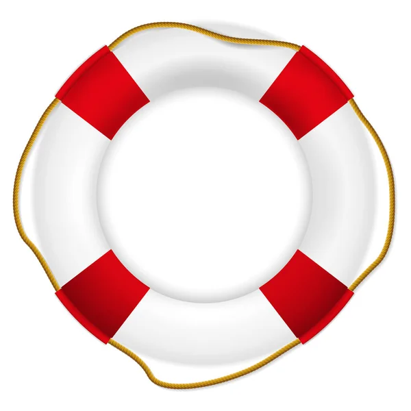 Realisztikus Fehér Piros Mentőöv Tengeri Mentőöv Vízbiztonság Kötéllel Fehér Háttéren — Stock Vector