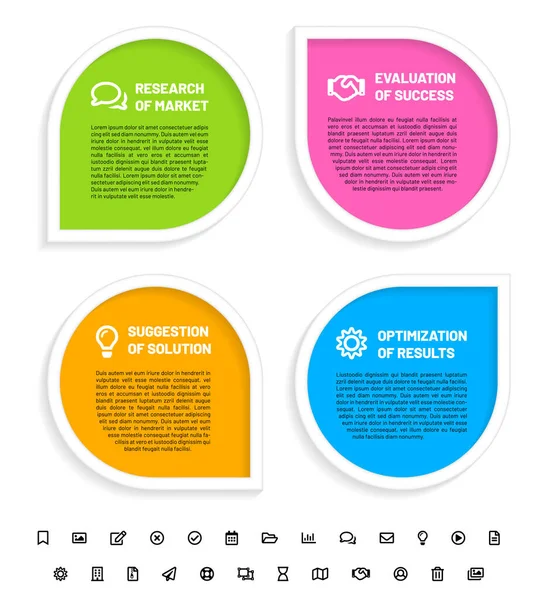 Infographics Template Four Step Frames Copy Space Set Icons Isolated — 스톡 벡터