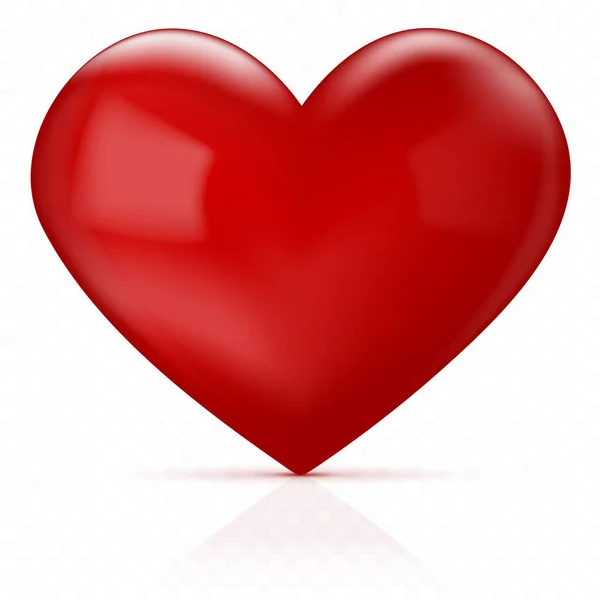 Corazón Rojo Brillante Con Sombra Reflexión Sobre Fondo Transparente Ilustración — Vector de stock