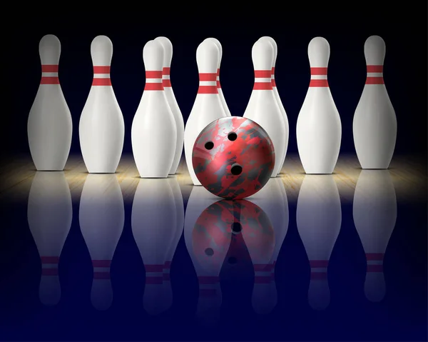 Bowling Λωρίδα Καρφίτσες Και Μπάλα Διανυσματική Απεικόνιση — Διανυσματικό Αρχείο