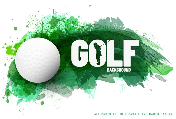 Golfball Auf Abstrakt Grünem Hintergrund Aus Farbspritzern Und Grunziger Textur — Stockvektor