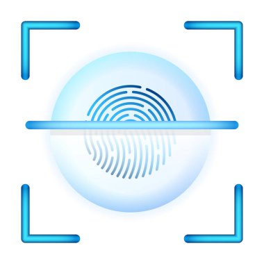 Soyut parmak izi tarayıcısı devrede - kimlik doğrulama konsepti, simge. Vektör illüstrasyonu.