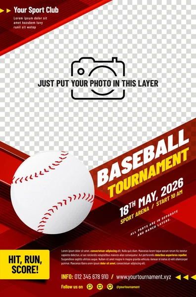 Modello Poster Del Torneo Baseball Con Palla Posto Tua Foto — Vettoriale Stock
