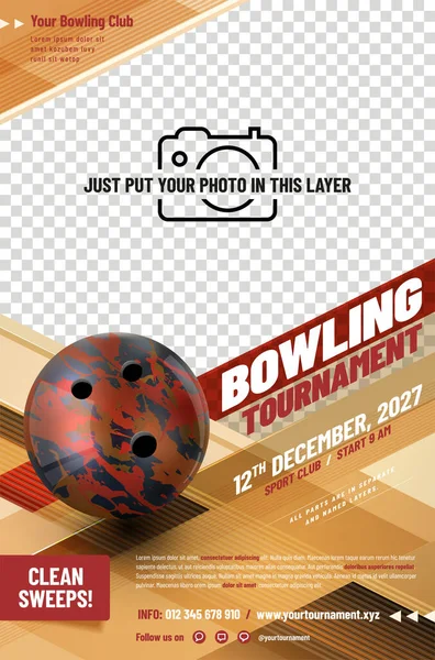 Modello Poster Del Torneo Bowling Con Palla Posto Tua Foto — Vettoriale Stock
