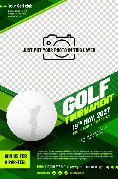 Plantilla Póster Del Torneo Golf Con Bola Lugar Para Foto — Vector de stock