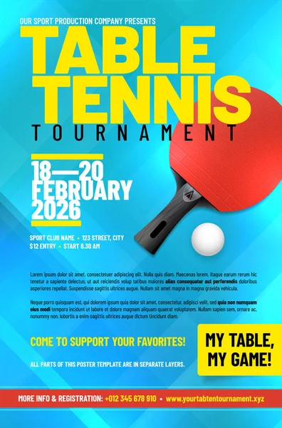 Tischtennis Turnier Poster Mit Schläger Ball Und Platz Für Ihren — Stockvektor