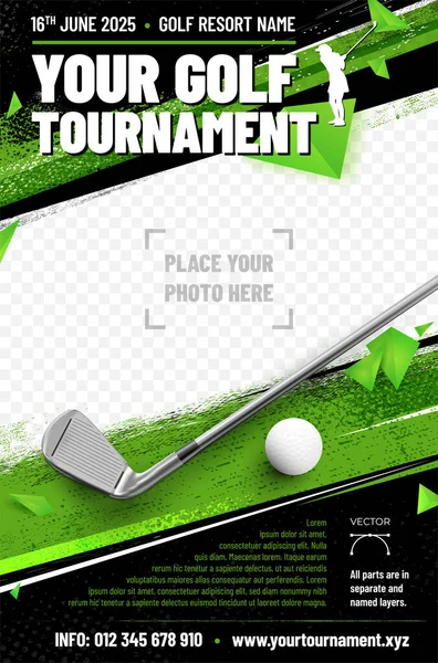 Golf poster template with club, ball and place for your photo - vector illustration