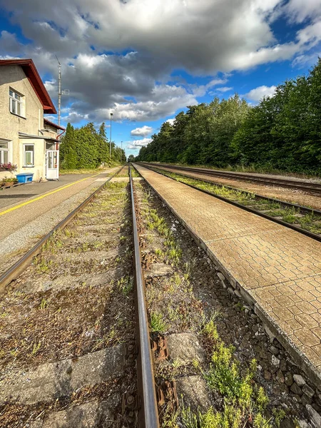 Rural Railway Station Amazing Summer Sky Czech Republic Europe — Stock Photo, Image
