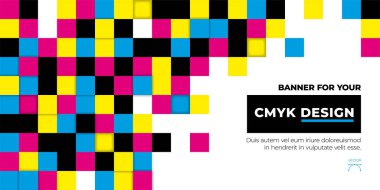 Cmyk renk metin - yazdırma kavramı için yer beyaz zemin üzerine kökenli mozaik soyut. Vektör çizim.