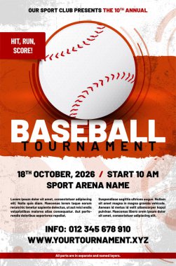 Beyzbol turnuvası poster şablonu top ve örnek metni ayrı katman - vektör illüstrasyonu