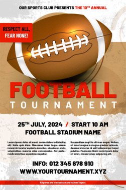 Amerikan futbol turnuvası poster şablonu top ve örnek metin ayrı katman - vektör illüstrasyon