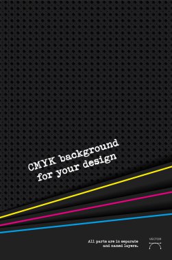 Metal desenli koyu arkaplan ve CMYK elementleri - vektör illüstrasyonu