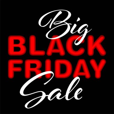 Siyah arka planda kırmızı, parlak, siyah yazıtlı, büyük indirimli pankart. Vektör illüstrasyonu.