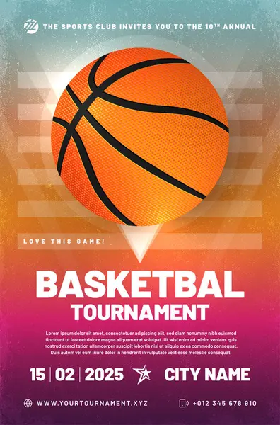 バスケットボールトーナメントポスターテンプレート ボールとグラニーテクスチャの背景 ベクターイラスト — ストックベクタ