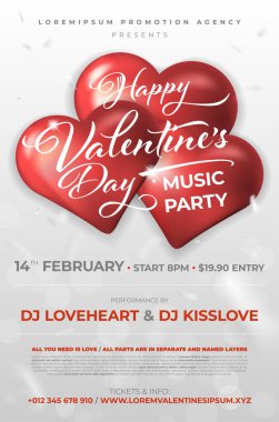 Sevgililer Günü 'nüz kutlu olsun. Gri arkaplan, soyut parlak kalpler ve kopyalama alanı. Vektör illüstrasyonu.