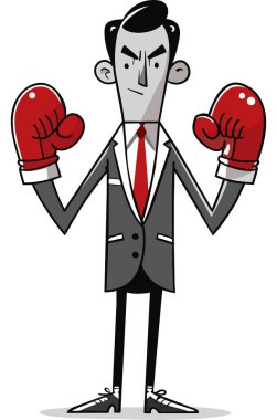 Elinde kırmızı boks eldivenleri olan kızgın adamın soyut çizimi - vektör çizimi