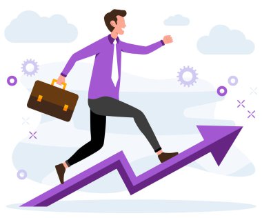 Başarı için acele eden evrak çantalı müdürün stilize illüstrasyonu - vektör illüstrasyonu