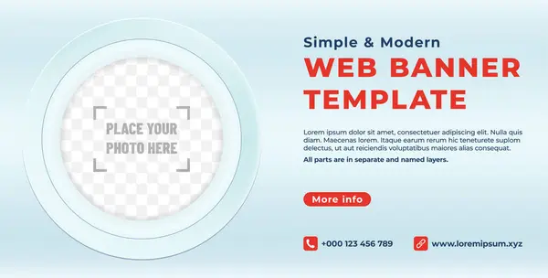 Einfache Moderne Hellblaue Web Banner Vorlage Mit Kreisrahmen Für Ihren — Stockvektor