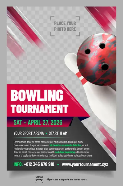 Poster Vorlage Für Bowling Turniere Mit Ball Und Platz Für — Stockvektor