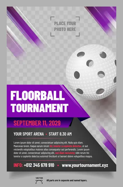 Πρότυπο Αφίσας Τουρνουά Floorball Μπάλα Και Χώρο Για Φωτογραφία Σας — Διανυσματικό Αρχείο
