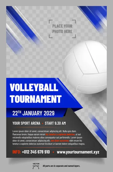 Volleyball Tournament Poster Template Ball Place Your Photo Vector Illustration — Vector de stock
