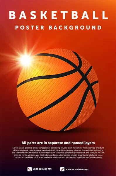 篮球海报模板 带有闪亮闪光的球和不同图层的样本文本 矢量图解 — 图库矢量图片#