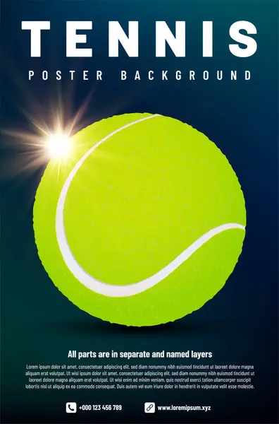 Parlak Işıklı Yeşil Top Ile Tenis Posteri Şablonu Metin Için — Stok Vektör