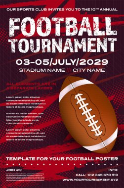 Top ve dinamik yarım ton arkaplanlı Amerikan futbol turnuvası poster şablonu - vektör illüstrasyonu