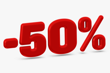 İndirim ve tasarruf odaklı pazarlama promosyonları veya reklam kampanyaları için mükemmel olan 3D koyu kırmızı indirimli tabela satışı.