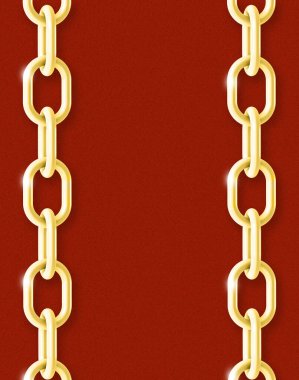 Zengin gürültülü kırmızı arka plana karşı zarif altın zincir zenginliği, gücü ve grafik tasarımda zamansız stili sembolize ediyor. 3B görüntüleme ve raster illüstrasyonunun kombinasyonu.