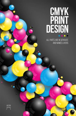 Bu canlı tasarım CMYK renklerinde renkli yuvarlak şekiller, baskı tasarım uygulamaları için ideal, çeşitli projeler için görüntü derinliği ve görsel ilgi göstermektedir. Vektör illüstrasyonu.