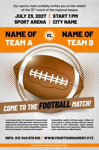 Amerikan futbol şablonu top ve yarım ton desenli. Hepsi ayrı ve isimlendirilmiş. Vektör illüstrasyonu.