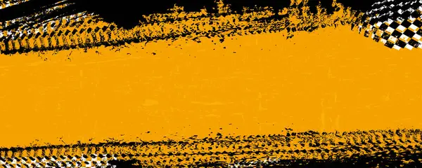 Ralli tasarımınız için soyut lastik izleri ve satranç bayraklarıyla panoramik pankart biçimsiz arka plan - vektör illüstrasyonu