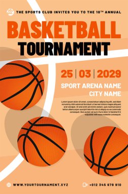 Basketbol turnuvası şablonu toplar ve oyun alanı çizgileri - vektör illüstrasyonu