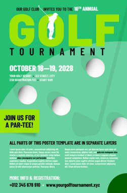 Toplu golf turnuvası şablonu ve oyun alanı çizgileri - vektör illüstrasyonu